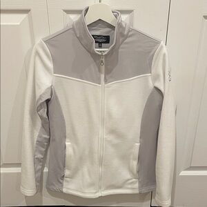 Straight Down White and Gray Fleece Zip-Up Jacket